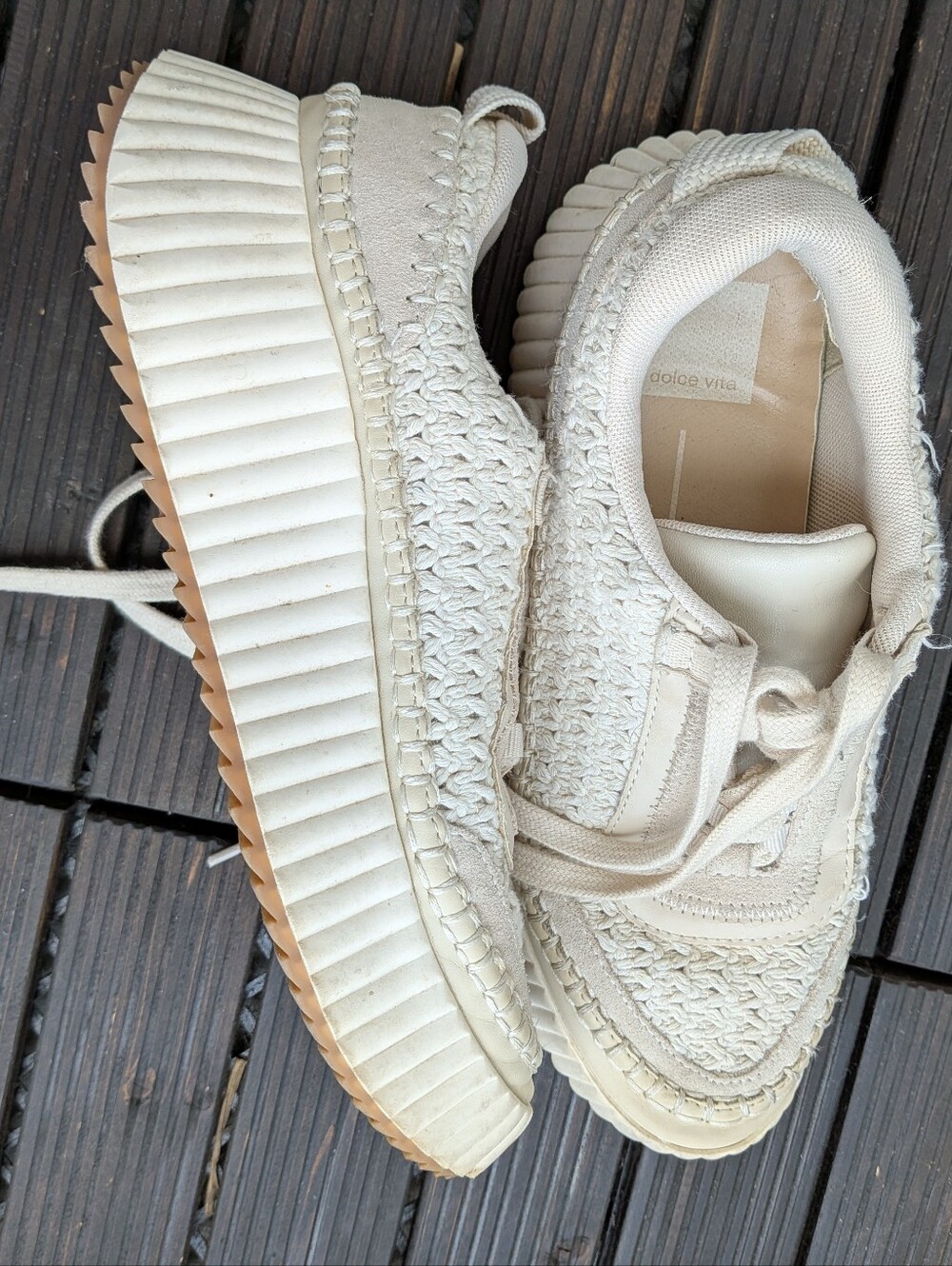 Dolce Vita Knit Crochet Woven Platform Sneakers in Cream - Women - Picture 2 of 6
